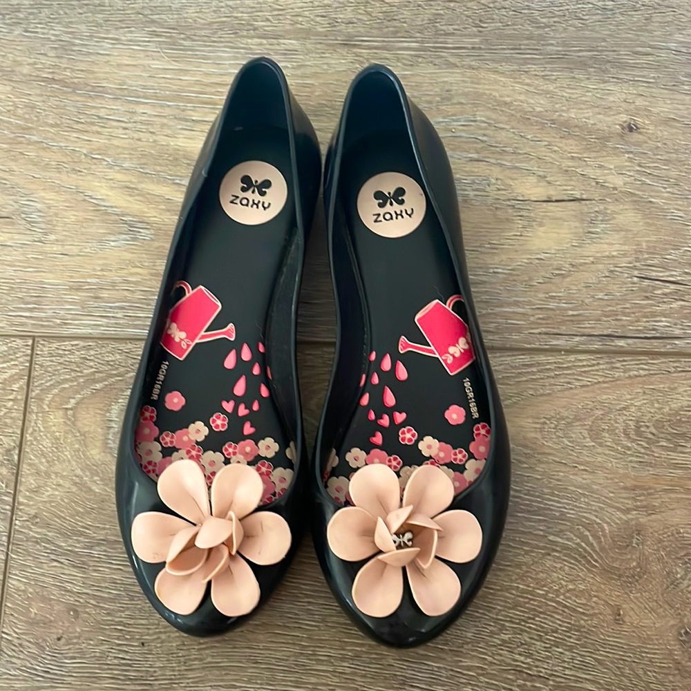 Zaxy by Melissa Flower Trim Ballerina Shoes
